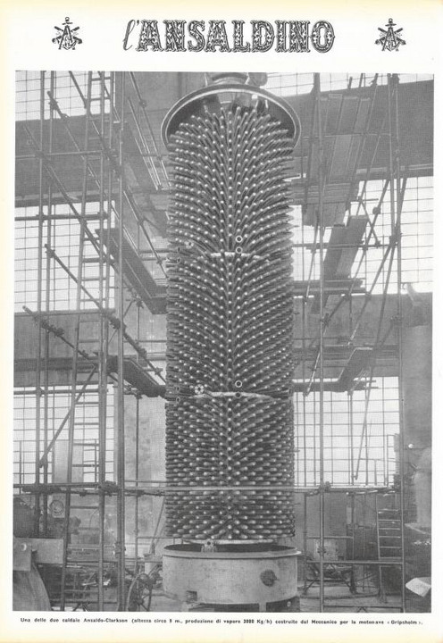 p. 16 (quarta di copertina), una delle due caldaie Ansaldo-Clarkson costruite dallo stabilimento Meccanico di Sampierdarena per la motonave "Gripsholm"